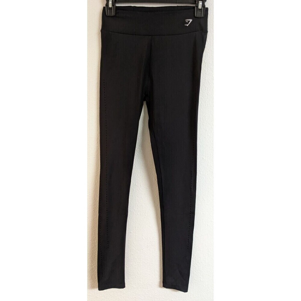 Wmn's GYMSHARK Dry Moisture Management Perforated Side Black Athletic Leggings M